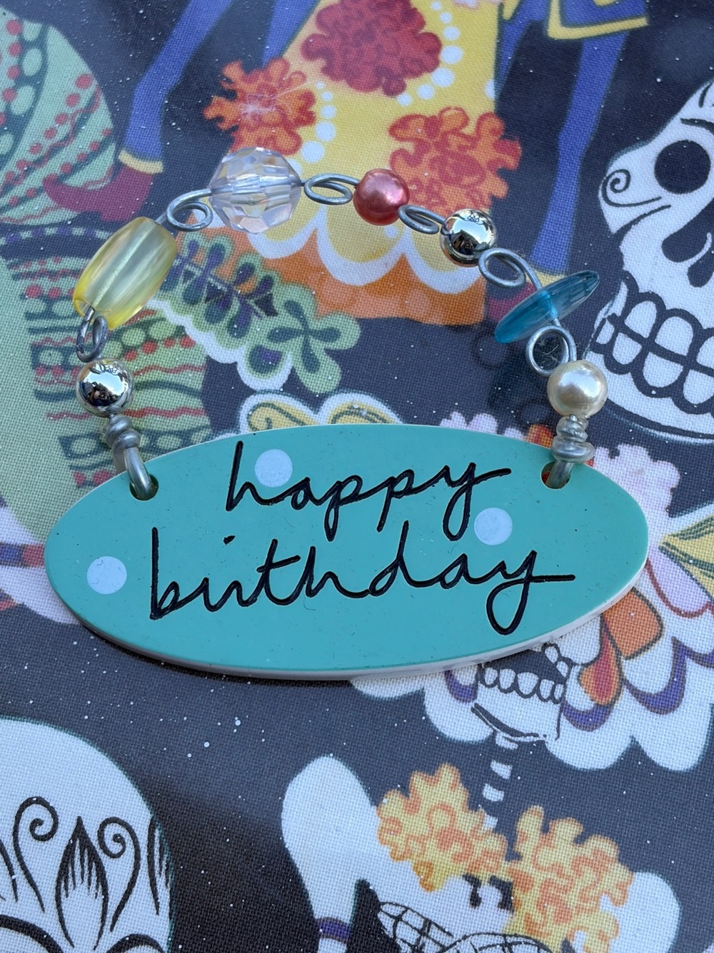 Happy Birthday Turquoise Beaded Hanging Sign - Unbranded